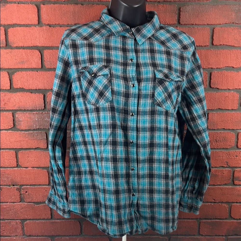 Bit‎ & Bridle Shirt Womens XL Plaid Button Up